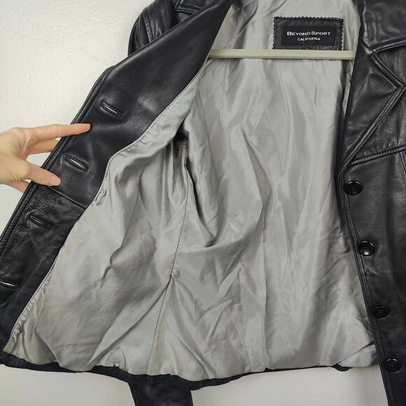 Vintage 90s Beyond Sport California Leather Jacket Womens Small Black Button Up - Picture 3 of 10
